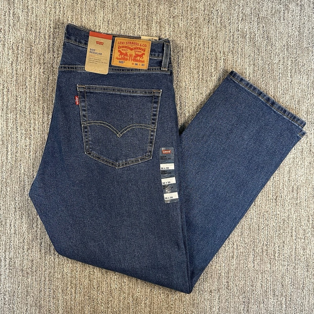 Levi's 505 Regular Fit Zip Fly Straight Leg Denim Jeans 36X30 (fits 38x30) Men's